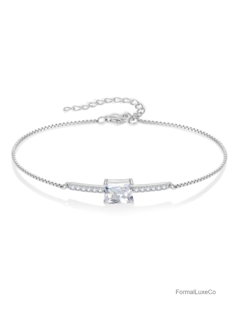 925 Sterling Silver Halo Rectangular Cut Birthstone Bracelet for Her